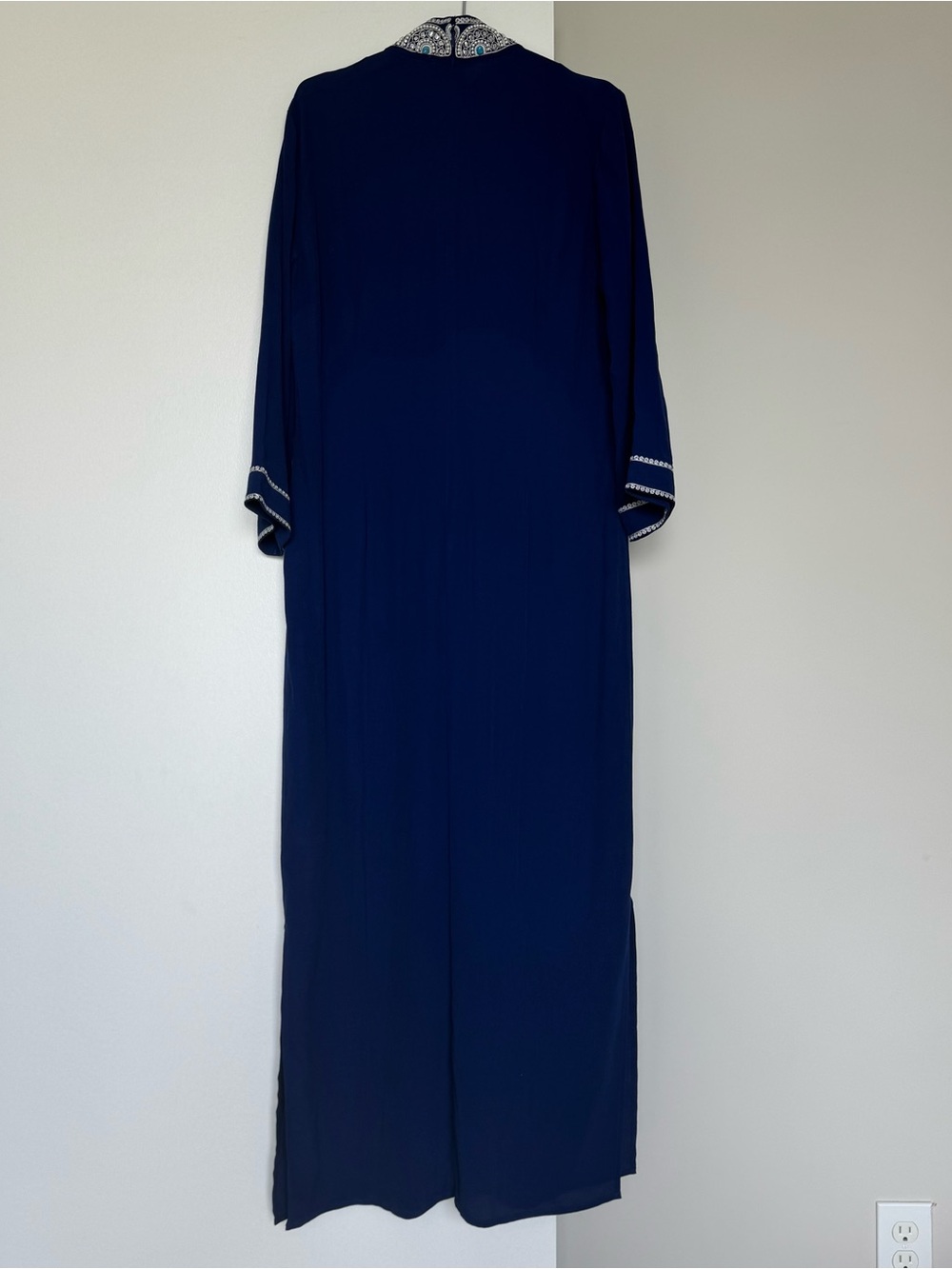 NicoBlu Beaded Caftan Tunic Maxi Dress Navy Blue 10 Luxury Resort - Picture 8 of 8
